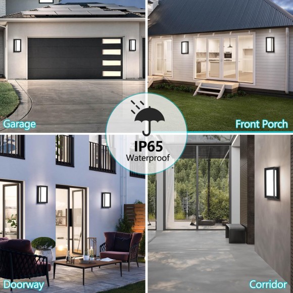2 Pack Modern LED Outdoor Wall Lights, Black Exterior Wall Sconce & 18W LED Porch Lights Outdoor Lights for House, 4000K Natural White IP65 Waterproof Garage Lights Fixtures for Entrance