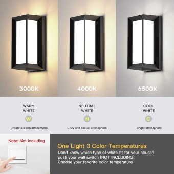 Outdoor Wall Lights,2Packs LED Exterior Light Fixture,Outdoor Wall Sconce 3-Color-Changeable Wall Mounted Lamps,Matte Black Porch&Patio Light Outdoor,IP65 Waterproof for Hallway Stairs Gardens