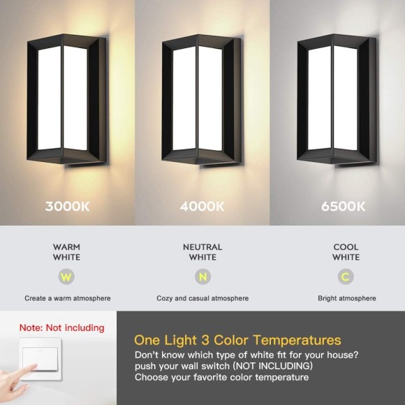 Outdoor Wall Lights,2Packs LED Exterior Light Fixture,Outdoor Wall Sconce 3-Color-Changeable Wall Mounted Lamps,Matte Black Porch&Patio Light Outdoor,IP65 Waterproof for Hallway Stairs Gardens