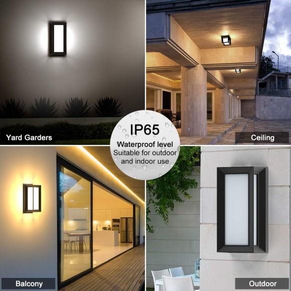 Outdoor Wall Lights,2Packs LED Exterior Light Fixture,Outdoor Wall Sconce 3-Color-Changeable Wall Mounted Lamps,Matte Black Porch&Patio Light Outdoor,IP65 Waterproof for Hallway Stairs Gardens