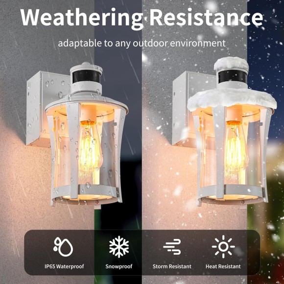 Porch Lights with GFCI Outlet, Outdoor Lights Motion Sensor, 3 Lighting Modes Exterior Light Fixture Waterproof for House Front Door Patio Garage, White (2 Pack)