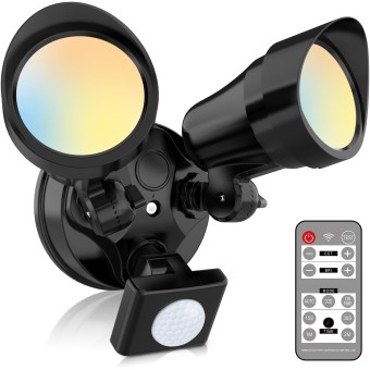 LED Security Lights Motion Sensor, 24W 2000LM Flood Lights Outdoor Motion Sensor with Remote, Dimmable Brightness 3000K-6500K CCT IP65 Outdoor Security Light for House Garage Yard Walkway 1 Pack Black