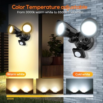 LED Security Lights Motion Sensor, 24W 2000LM Flood Lights Outdoor Motion Sensor with Remote, Dimmable Brightness 3000K-6500K CCT IP65 Outdoor Security Light for House Garage Yard Walkway 1 Pack Black