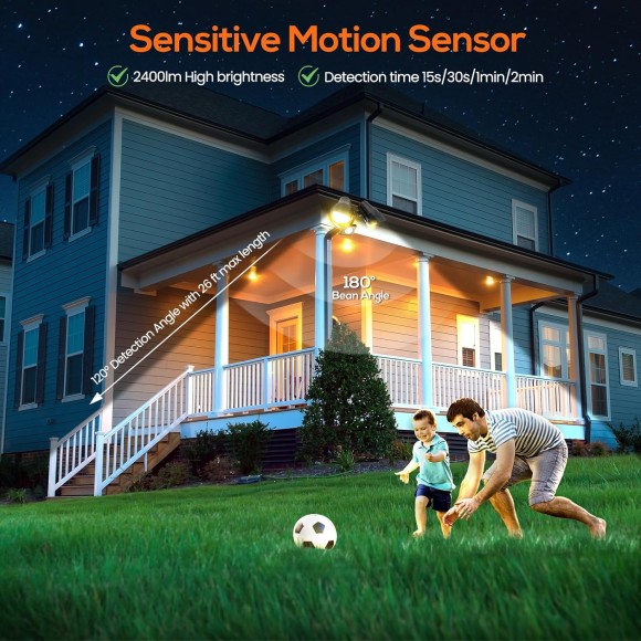 LED Security Lights Motion Sensor, 24W 2000LM Flood Lights Outdoor Motion Sensor with Remote, Dimmable Brightness 3000K-6500K CCT IP65 Outdoor Security Light for House Garage Yard Walkway 1 Pack Black