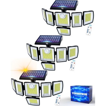 Solar Motion Sensor Flood Lights Outdoor - 496LEDs 3500LM 3 Lighting Modes 3 Levels Brightness, 6 Heads 360° Illumination, IP65 Solar Security Lights,for Porch Yard Patio Garage(3 Packs)