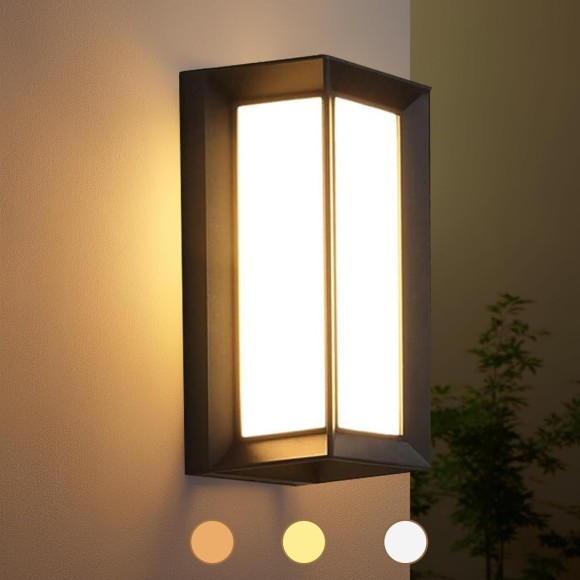 Porch Lights Outdoor Light Fixture, 12W Black Exterior Light Fixtures Wall Mount, 3-Color-Temp Adjustable Wall Sconce, IP65 Waterproof Outdoor Wall Lights for House Walkway Stairs