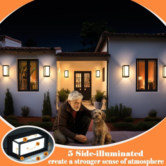 Porch Lights Outdoor Light Fixture, 12W Black Exterior Light Fixtures Wall Mount, 3-Color-Temp Adjustable Wall Sconce, IP65 Waterproof Outdoor Wall Lights for House Walkway Stairs