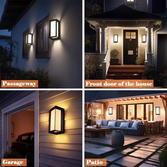 Porch Lights Outdoor Light Fixture, 12W Black Exterior Light Fixtures Wall Mount, 3-Color-Temp Adjustable Wall Sconce, IP65 Waterproof Outdoor Wall Lights for House Walkway Stairs