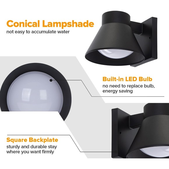 2 Pack LED Outdoor Wall Light Fixtures, Outdoor Wall Lantern, Exterior Waterproof Wall Sconce Light Fixtures, Black Front Porch Lights Wall Mount Lighting