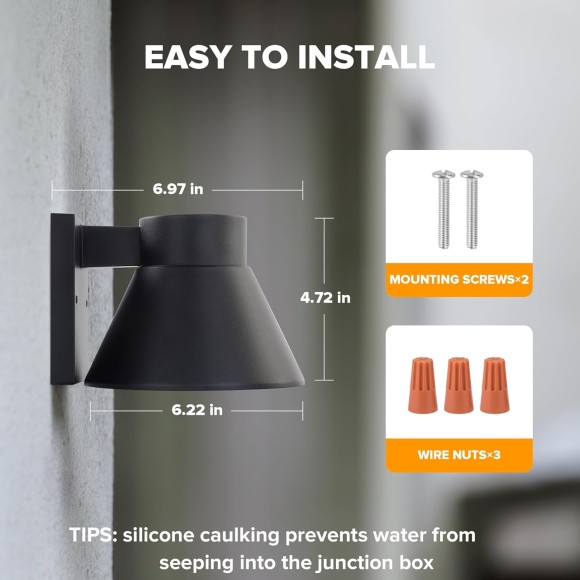 2 Pack LED Outdoor Wall Light Fixtures, Outdoor Wall Lantern, Exterior Waterproof Wall Sconce Light Fixtures, Black Front Porch Lights Wall Mount Lighting