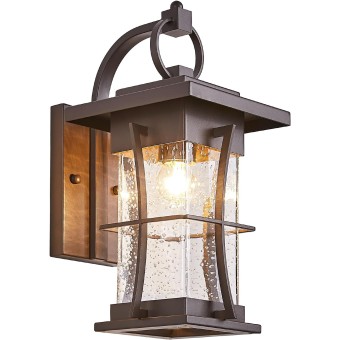 Oil Rubbed Bronze Outdoor Light Sconces Wall Mount Brown Outdoor Wall Lamp Large Exterior Porch Wall Lantern with Seeded Glass 15" Outside Lights for House, Front Door, Patio, Backyard