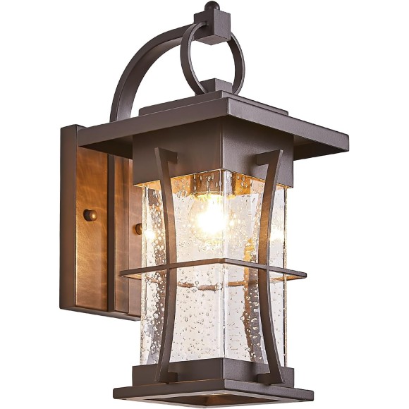 Oil Rubbed Bronze Outdoor Light Sconces Wall Mount Brown Outdoor Wall Lamp Large Exterior Porch Wall Lantern with Seeded Glass 15" Outside Lights for House, Front Door, Patio, Backyard
