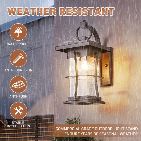 Oil Rubbed Bronze Outdoor Light Sconces Wall Mount Brown Outdoor Wall Lamp Large Exterior Porch Wall Lantern with Seeded Glass 15" Outside Lights for House, Front Door, Patio, Backyard