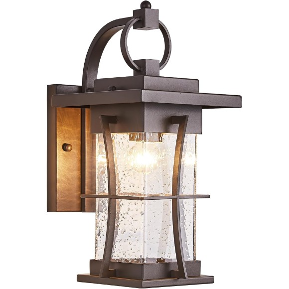 Oil Rubbed Bronze Outdoor Light Sconces Wall Mount Brown Outdoor Wall Lamp Large Exterior Porch Wall Lantern with Seeded Glass 15" Outside Lights for House, Front Door, Patio, Backyard