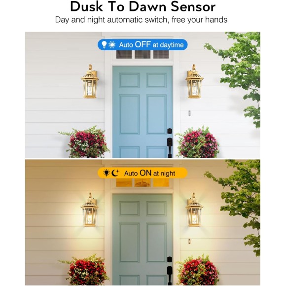 Outdoor Wall Lanterns, Modern Golden Exterior Wall Light Fixtures Wall Mount Sconces with Photocell Sensor, Waterproof Gold Porch Light Outside Wall Lantern for House Patio