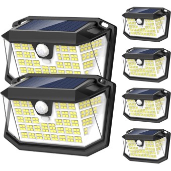 Solar Motion Lights Outdoor 6 Pack, 188 LED/3 Modes, Motion Sensor Outdoor Lights, IP65 Waterproof 270° Lighting, Solar Powered Security Flood Lights for Wall Patio Garage Fence(White)