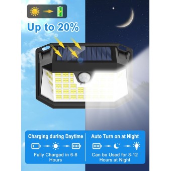 Solar Motion Lights Outdoor 6 Pack, 188 LED/3 Modes, Motion Sensor Outdoor Lights, IP65 Waterproof 270° Lighting, Solar Powered Security Flood Lights for Wall Patio Garage Fence(White)