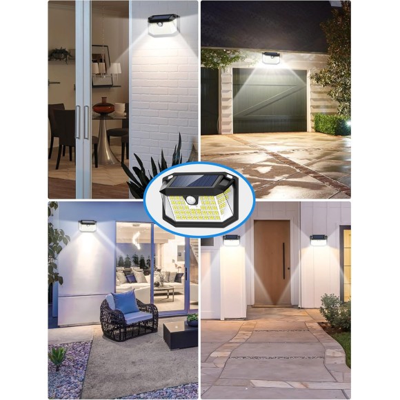 Solar Motion Lights Outdoor 6 Pack, 188 LED/3 Modes, Motion Sensor Outdoor Lights, IP65 Waterproof 270° Lighting, Solar Powered Security Flood Lights for Wall Patio Garage Fence(White)