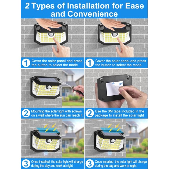 Solar Motion Lights Outdoor 6 Pack, 188 LED/3 Modes, Motion Sensor Outdoor Lights, IP65 Waterproof 270° Lighting, Solar Powered Security Flood Lights for Wall Patio Garage Fence(White)