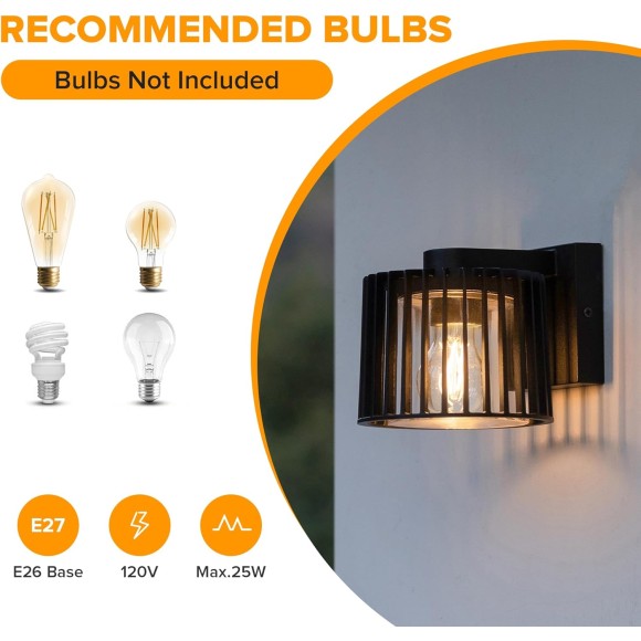 Outdoor Wall Lantern, Exterior Waterproof Wall Sconce Light Fixtures, Black Front Door Porch Lights Wall Mount Lighting with Clear Glass Shade, E26 Socket Wall Lamp for Patio