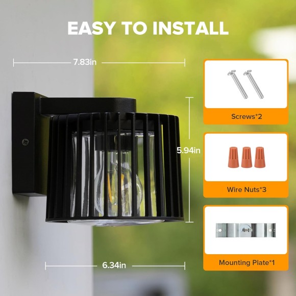 Outdoor Wall Lantern, Exterior Waterproof Wall Sconce Light Fixtures, Black Front Door Porch Lights Wall Mount Lighting with Clear Glass Shade, E26 Socket Wall Lamp for Patio