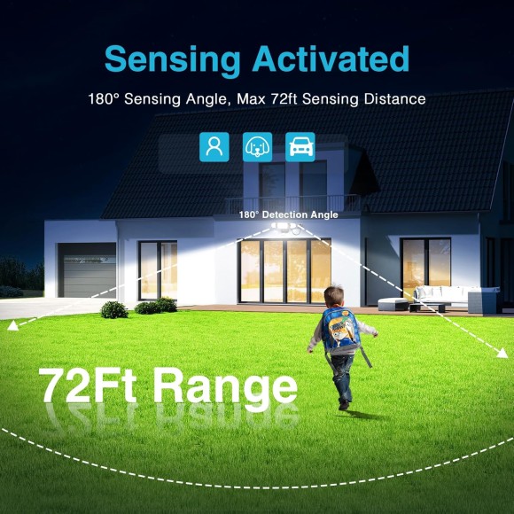 100W 9000LM LED Security Lights Motion Sensor Light Outdoor with Plug, Outdoor Light, 6500K, IP65 Waterproof, 3 Head Motion Detected Flood for Garage, Yard, Porch (Black)
