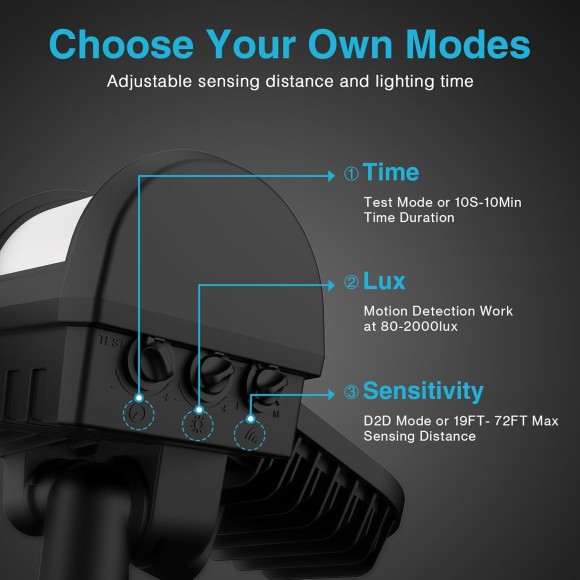 100W 9000LM LED Security Lights Motion Sensor Light Outdoor with Plug, Outdoor Light, 6500K, IP65 Waterproof, 3 Head Motion Detected Flood for Garage, Yard, Porch (Black)