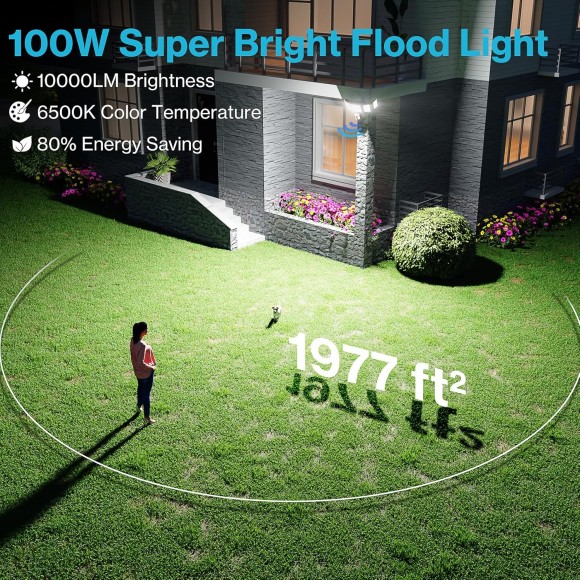 100W LED Security Light Motion Sensor Outdoor Light, Motion Flood Light Dusk to Dawn, 10000LM Super Bright 6500K Exterior Motion Detector Flood Light Outside for Garage Yard Porch IP65, Brown