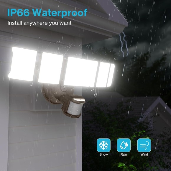 100W LED Security Light Motion Sensor Outdoor Light, Motion Flood Light Dusk to Dawn, 10000LM Super Bright 6500K Exterior Motion Detector Flood Light Outside for Garage Yard Porch IP65, Brown