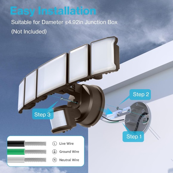 100W LED Security Light Motion Sensor Outdoor Light, Motion Flood Light Dusk to Dawn, 10000LM Super Bright 6500K Exterior Motion Detector Flood Light Outside for Garage Yard Porch IP65, Brown