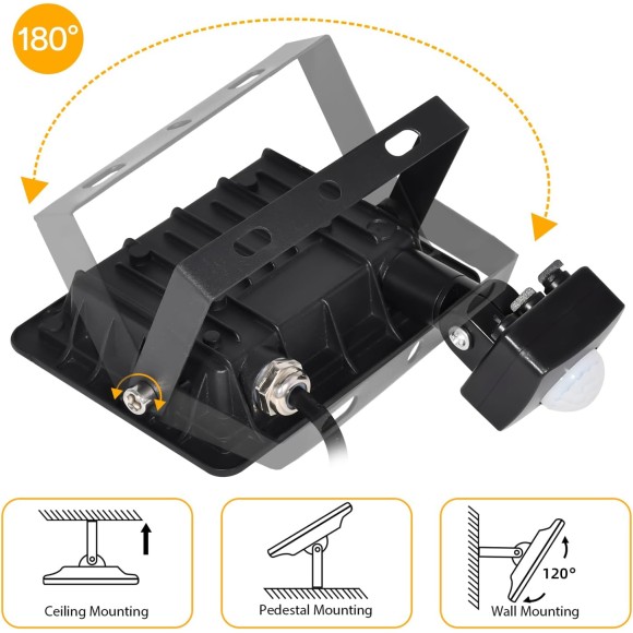Motion Sensor Flood Light Outdoor, 20W Plug in Motion Sensor Light with 4.9ft Cord, IP66 Waterproof Floodlights with Photocell 6000K Super Bright Security Light for Garden Patio
