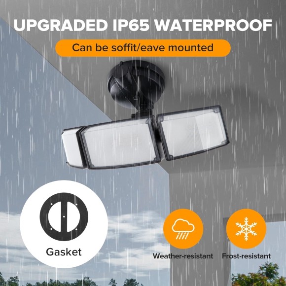 55W 5200LM Flood Lights Outdoor, 5000K Switch Controlled LED Security Lights, IP65 Waterproof Floodlights Black