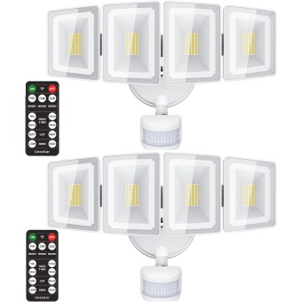 100W Motion Sensor Light Outdoor Remote Control, 10000LM Super Bright LED Flood Light Outdoor, IP65 Waterproof Security Light Outdoor, 5000K White Motion Sensor Light for Yard Eave-2 PACK