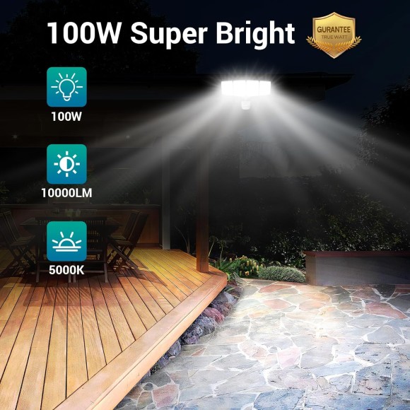 100W Motion Sensor Light Outdoor Remote Control, 10000LM Super Bright LED Flood Light Outdoor, IP65 Waterproof Security Light Outdoor, 5000K White Motion Sensor Light for Yard Eave-2 PACK