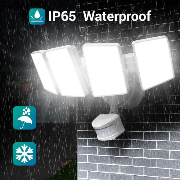 100W Motion Sensor Light Outdoor Remote Control, 10000LM Super Bright LED Flood Light Outdoor, IP65 Waterproof Security Light Outdoor, 5000K White Motion Sensor Light for Yard Eave-2 PACK