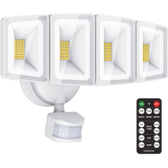100W Motion Sensor Light Outdoor Remote Control, 10000LM Super Bright LED Flood Light Outdoor, IP65 Waterproof Security Light Outdoor, 5000K White Motion Sensor Light for Yard Eave-1 PACK