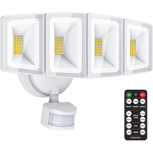 100W Motion Sensor Light Outdoor Remote Control, 10000LM Super Bright LED Flood Light Outdoor, IP65 Waterproof Security Light Outdoor, 5000K White Motion Sensor Light for Yard Eave-1 PACK