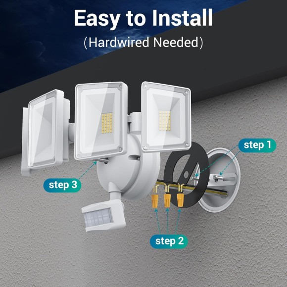 100W Motion Sensor Light Outdoor Remote Control, 10000LM Super Bright LED Flood Light Outdoor, IP65 Waterproof Security Light Outdoor, 5000K White Motion Sensor Light for Yard Eave-1 PACK