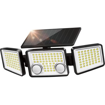 Solar Outdoor Lights 3000 Lumen 7000K, 152 LED Super Bright Motion Sensor Outdoor Lights with 2 Sensors, IP65 Waterproof 270 Wide Angle Solar Flood Lights with 3 Modes for Garden Pation