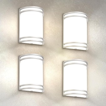 10 Inch LED Outdoor Wall Mount Light Fixture - Brushed Nickel Modern Wall Sconce Lighting - 15W 3000K 4000K 5000K Adjustable - Dimmable Exterior Lights - Front Door & Patio Lamp - ETL, 4 Pack