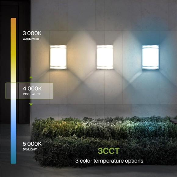 10 Inch LED Outdoor Wall Mount Light Fixture - Brushed Nickel Modern Wall Sconce Lighting - 15W 3000K 4000K 5000K Adjustable - Dimmable Exterior Lights - Front Door & Patio Lamp - ETL, 4 Pack