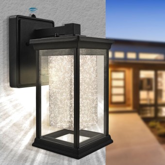 LED Outdoor Wall Lantern, Seeded Bubble Glass, 3CCT 3000K 4000K 5000K, IP54 Waterproof, 12W, 1200LM, Black Aluminum, ETL, Exterior Wall Light for Porch, Front Door, Patio