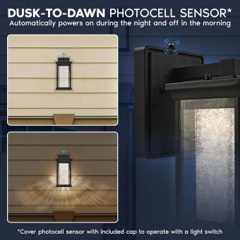 LED Outdoor Wall Lantern, Seeded Bubble Glass, 3CCT 3000K 4000K 5000K, IP54 Waterproof, 12W, 1200LM, Black Aluminum, ETL, Exterior Wall Light for Porch, Front Door, Patio