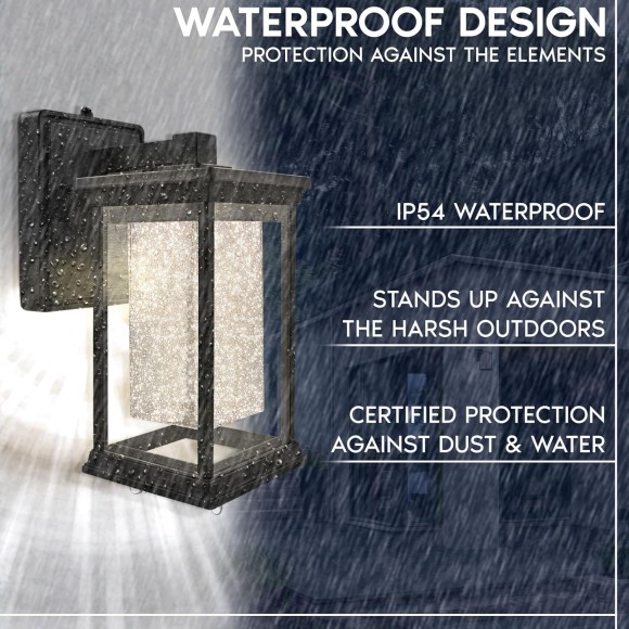 LED Outdoor Wall Lantern, Seeded Bubble Glass, 3CCT 3000K 4000K 5000K, IP54 Waterproof, 12W, 1200LM, Black Aluminum, ETL, Exterior Wall Light for Porch, Front Door, Patio