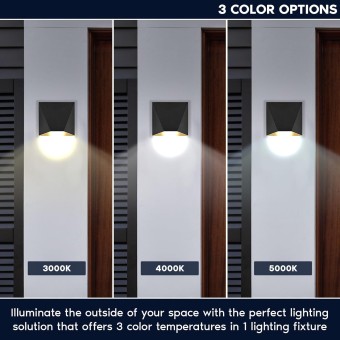 Outdoor LED Black and Gold Wall Sconce, 12W Modern Exterior Wall Light, 3CCT 3000K 4000K 5000K, 8 Inch, Aluminum, IP65 Waterproof, ETL Listed, Porch Lights for Entryway, Patio, Garage, House