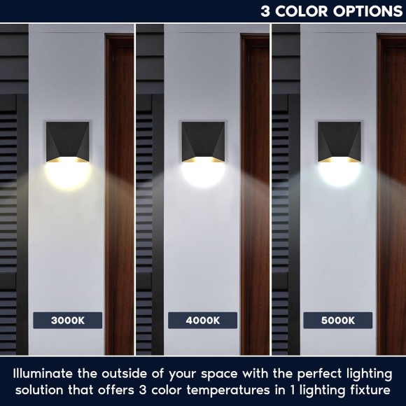 Outdoor LED Black and Gold Wall Sconce, 12W Modern Exterior Wall Light, 3CCT 3000K 4000K 5000K, 8 Inch, Aluminum, IP65 Waterproof, ETL Listed, Porch Lights for Entryway, Patio, Garage, House
