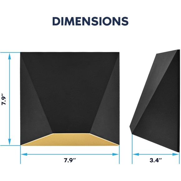 Outdoor LED Black and Gold Wall Sconce, 12W Modern Exterior Wall Light, 3CCT 3000K 4000K 5000K, 8 Inch, Aluminum, IP65 Waterproof, ETL Listed, Porch Lights for Entryway, Patio, Garage, House