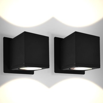 Outdoor LED Cube Wall Light, Modern Up Down Wall Sconce, 3CCT 3000K 4000K 5000K, 18W, Anti-Rust Aluminum, IP65 Waterproof, ETL Listed, Exterior Light Fixture for Porch, Garage, Patio 2-Pack
