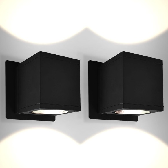 Outdoor LED Cube Wall Light, Modern Up Down Wall Sconce, 3CCT 3000K 4000K 5000K, 18W, Anti-Rust Aluminum, IP65 Waterproof, ETL Listed, Exterior Light Fixture for Porch, Garage, Patio 2-Pack