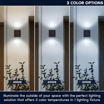 Outdoor LED Cube Wall Light, Modern Up Down Wall Sconce, 3CCT 3000K 4000K 5000K, 18W, Anti-Rust Aluminum, IP65 Waterproof, ETL Listed, Exterior Light Fixture for Porch, Garage, Patio 2-Pack
